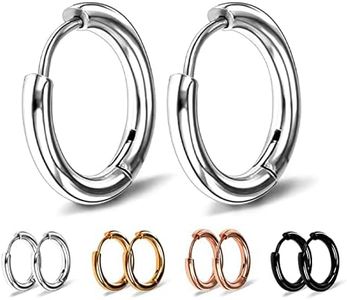 Krstudent 4 Pairs Titanium Steel Hoop Earrings for Men Women, Huggie Loop Hypoallergenic Cartilage Piercing Earrings Set