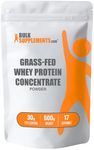 BulkSupplements.com Grass Fed Whey Protein Powder - Unflavored Whey Protein Powder, Grass Feed Whey Protein Concentrate - Gluten Free, 30g per Serving, 500g (1.1 lbs) (Pack of 1)