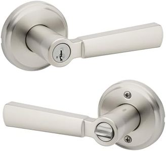 Kwikset Perth Entry Door Handle with Lock and Key, Secure Keyed Reversible Lever Exterior, for Front Entrance and Bedrooms, Satin Nickel, Pick Resistant Smartkey Rekey Security and Microban