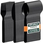 HAAGO PLA Cutlery - Eco-Friendly, Heavy Duty Cutlery for Parties, Weddings | Biodegradable, Compostable Cutlery Set (Black, 360 Pack)