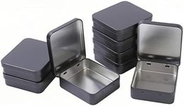 8 Pack Empty Rectangular Black Metal Storage Organizer Tins with Hinged Lids for Candies, Gifts & Treasures (3.7 x 3.3 x 1 inch)