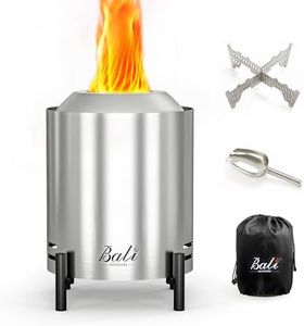 BALI OUTDOORS Smokeless Firepit Portable, 6.5 Inch Tabletop Fire Pit for Patio Decor Home Gift, Mini Table Top Firepit with Woven Flames, Stove Rack, Carry Bag, Silver