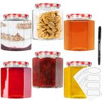 DECO EXPRESS Preserving Glass Jam Jars with Airtight Screw Lids, 250 or 500ml with Labels and Marker (Red, 6 Pack, 500 ml)