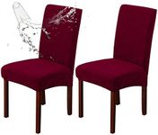 Genina Waterproof Dining Room Chair Covers Stretch Parsons Chair Slipcovers for Dining Room Kitchen Chair Protector Cover, Removable, Washable (2, Flower Pattern-Wine Red)