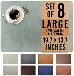 UnivoColors Washed Cowhide Pattern Faux Leather Big Size Placemats Set of 8, Waterproof Easy to Clean Anti-Slip PU Table Mats for Party Decoration19.7″×13.6″,Light Green Retro Cowhide Pattern