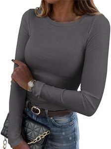 Zeagoo Camiseta de Manga Larga T Shirt Casual Básico Túnica Tops Punto Entallado Top Sólido Elegantes Shirt Elasticidad Pullover Gris Oscuro XS