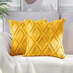 CJWLKJ 2Pcs Soft Faux Fur Throw Pillow Covers 18x18 - Plush Short Wool Velvet Decorative Pillow Covers - Couch Sofa Pillow Covers for Living Room - with 3D Pattern (Mustard Yellow)