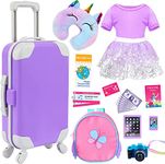 ZITA ELEMENT 16 pcs Doll Accessories Suitcase Travel Luggage for 18 Inch Doll Travel Carrier,Sunglasses Camera Computer Phone Pad Pillow Blindfold Passport Ticket Cash(Doll Not Included)