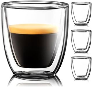 Glass Espresso Cups Set of 4 - Double Walled Espresso Cups 2.7 OZ - Wide Italian Style Clear Doppio Espresso Cup - Double Espresso Cups - Espresso Accessories Small Double Wall Expresso Coffee Cup