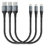 Short Lightning Cable 1FT 3Pack 12 inch iPhone Charger USB Fast Nylon Braided Charger Cord Compatible with Apple iPhone 14/13/12/11/XS/XR/X/8/7/6/6s Puls/iPad/iPods(Black)