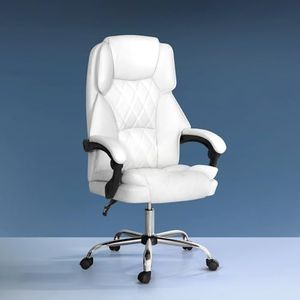 Artiss Ergonomic Office Chair High Back Leather Gaming Chair, Big and Tall Executive Office Desk Chairs with Adjustable Tilt, Swivel Computer Chair for Home Office, White