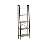 VASAGLE Ladder Shelf, 5-Tier Bookshelf, Storage Rack, Bookcase with Steel Frame, for Living Room Home Office, Kitchen, Bedroom, Industrial Style, Camel Brown + Black