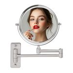 Ovente Wall Mounted Vanity Makeup Mirror 7 Inch with 7X Magnification and 360 Degree Swivel Design, Double-Sided with Zero Distortion and Extendable Arm, Nickel Brushed (MNLFW70BR1X7X)