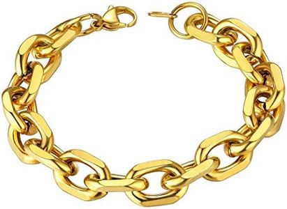 Chain Link Bracelet 18K Gold Plated 12mm Rolo Cable Bracelet for Men, 8.3 inch