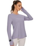 IECCP Womens Long Sleeve T Shirts Running Sun Tops Workout Shirts with Holes UPF 50+ Moisture Wicking Gym Outdoor Purple Gray L