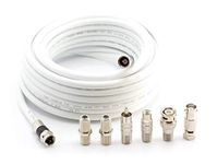 Digital Coaxial Cable Kit with Universal Ends -RG6 Coax Cable and six (6) Piece Adapter Kit Includes Male Female RCA BNC F81, and Barrel Connectors - White, 30 Feet