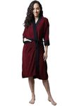 ELEVANTO Bathrobe for Women Micro Terry Cotton Towel Robe | Soft and Easy to Absorb & Dry| Unisex Bathrobe(MEHROON-NAVY)