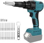 Cordless Rivet Gun Compatible with Makita 18V Battery, Brushless Electric Rivet Gun with LED Light, 20 Rivets, 3 Adapters and Wrench, Portable Rivet Nut Gun Kit (No Battery)