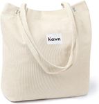 Kawn Women Corduroy Western Tote Bag Canvas Shoulder Cord Purse Reusable Shopping Bag Grocery Bag Large Capacity Washable Handbag Girls Shoulder Bag With Inner Pocket For Daily Use Work Travel (Beige)