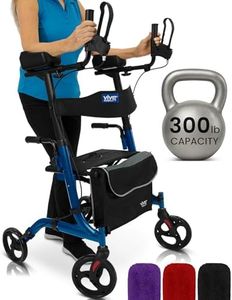 Vive Mobility Upright Walker with Seat - Stand Up Rollator, Arm Rests, Heavy Duty, Folding Medical Aid Scooter for Elderly, Seniors - Walking Assist, Foldable Transport Chair - 300 lb Capacity