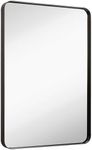 Hamilton Hills Contemporary Brushed Metal Wall Mirror | Glass Panel Black Framed Rounded Corner Deep Set Design | Mirrored Rectangle Hangs Horizontal or Vertical (24" x 36")