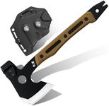 HX Outdoors Multifunctional Splitting Axe, Full Tang Survival Camping Tactical Wood Hatchet，Camp Bushcraft Hand Axes with Hammer and Nail Puller (Brown)