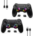 TJPD 2 Pack for PS4 Controller, Wireless Controller for PS4/Pro/Slim/PC, with 2 Rear Button and 2 USB-C Cable (Black)