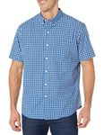 Arrow 1851 Men's Big and Tall Hamilton Poplins Short Sleeve Button Down Plaid Shirt, Blue Azalia, X-Large Tall