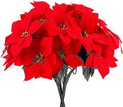 APSAMBR-2 PCS Pack Artificial Red Poinsettia Christmas Flowers Bushes Fake Floral Decorative Ornament for X’mas Tree Wreath Decor Holiday Decoration