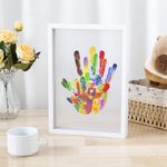 Family Handprint Kit Clear DIY Craft Keepsake Wooden Frame Four baffles Six Paints Baby Hand and Footprint Photo Kit Pet Paw Print Family Keepsake Home Décor