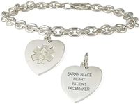 Sterling Silver Heart Charm Embossed Medical ID Bracelet (7.5 Inch)