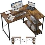 TRIUMPHKEY 110CM L Shaped Desk Corner Desk with Shelves Reversible Left or Right Computer Workstation Computer Desk Study Office Desk Storage Shelves Home Office Work Table for Office Rustic Brown