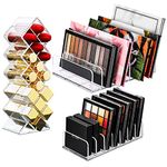 3Pcs Eyeshadow Palette Organizer, FHDUSRYO 7 Section Makeup Palette Organizer, 2 Acrylic Palette Organizer with 1 Lipstick Holder, Clear Palettes Storage Holder for Cosmetics Blush, Bathroom Vanity