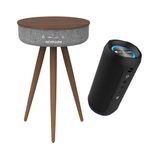 Sevenaire Saturn 360° Bluetooth Speaker Table, Big Sound Projection & Deep Bass Home Theatre & Wireless Qi Charging, (Saturn Walnut + Black Neptune)