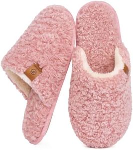 EverFoams Women's Fuzzy Slip-on Slippers Warm Cozy Soft Lightweight Memory Foam Indoor House Shoes Pink, 9-10 US