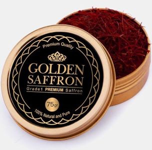 Golden Saffron, Finest Pure Premium All Red Saffron Threads, Grade A+ Super Negin, Non-GMO Verified. For Tea, Paella, Rice, Desserts, Golden Milk and Risotto (75 Grams)
