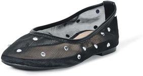 The Drop Women's Pepper Ballet Flat with Bow, Black Mesh/Rhinestone, 10
