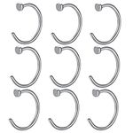 9pcs 316l Surgical Steel Open Nose Hoop Faux Fake Nose Rings 20 Gauge 8mm Nostril Piercing Jewelry Silver Stainless Steel 20g Women Men Lip Septum Body Jewelry