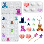 DeryArcle 3Pcs Bear Resin Molds Jewelry Silicone Mold Mini Bear Epoxy Resin Moulds Heart Crystal Casting Mould for DIY Pendant Key Chain Phone Case Hairpin Shoe Charm Ornament