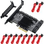 MZHOU PCle 10-Port SATA III Controller Expansion Card， 6Gbps X4/X8/X16,Support 10 SATA 3.0 Devices with 10 SATA Cables and Low Profile Bracket（ASM1166+JMB575 Chip）