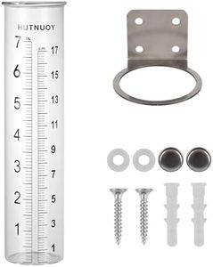 HUTNUOY 7" Capacity Rain Gauge Stainless Steel Fence Mounting Bracket with Rain Gauge Replacement Tube Glass for Outdoor Garden Yard Home, Lip Design, Best Rated, Easy to Read