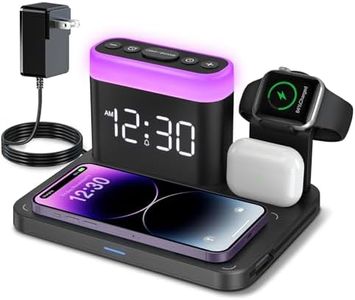 ANJANK Wirelss Charging Staion,3 in 1 Multiple Charger Stand with Alarm Clock,7 Night Light,Mag-Safe Charging Dock for iPhone 16 15 14 13 12 11 Pro Max Plus,Apple Watch10/9/8/7/Ultra/SE,for Airpods