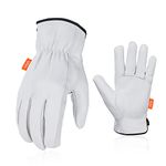 Vgo... 1 Pair Unlined Safety Goatskin Leather Work Gloves Men,Rigger Gloves,Builder Gloves(GA9501) (Large, White-1Pair(Goat))