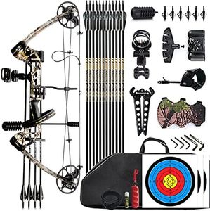 Lanneret Compound Bow and Archery Sets - Left Hand Archery Compound Bows 0-70 lbs Draw Weight Adjustable for Adults and Beginners，Hunting Bow Kit for Beginner，Camouflage