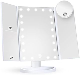 HUONUL Makeup Mirror Vanity Mirror with Lights, 2X 3X 10X Magnification, Lighted Makeup Mirror, Touch Control, Trifold Makeup Mirror, Dual Power Supply, Portable LED Makeup Mirror, Women Gift (White)