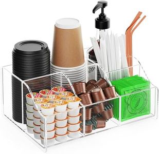 Upitry Acrylic Coffee Bar Organizer Station - Multiple Compartments - Kitchen Bar Tools Storage Rack - Beverage Station Organizer for Coffee Creamer Syrup