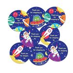 weRevel Paper Space Theme Thank You Party Self-Adhesive Stickers, 40 Count, 2 Inches, Round, 4 Unique Designs