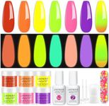 Lavender Violets 12Pcs Dip Powder Nail Kit Starter - 6 Colors Red Purple Orange Yellow Glow in the Dark Dipping Powder Liquid Set with Base & Top Coat Activator for Home Salon DIY M226