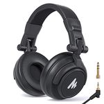 Maono AU-MH601 Professional DJ Studio Monitor Wired Headphones, Over Ear and Detachable Plug & Cable with 50mm Driver for DJ, Studio and Microphone Recording (Black)