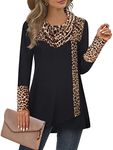 Furnex Tunic Sweater for Women,Long Sleeve Cowl Neck Tunics Plus Size Maternity Tops for Work Winter Fashion Ugly Christmas Pullover Sweatshirts Leopard Cotton Balck Loose Knit Dressy Casual Shirts